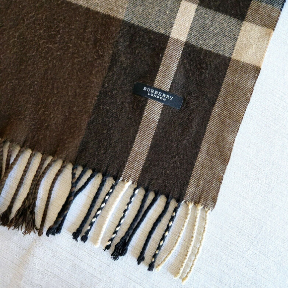 Burberry London Scarf Brown Tan Plaid Check Soft Fringe Cozy Winter Classic 66" - Picture 3 of 10